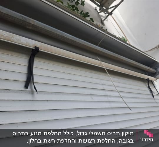 ארגז תריס גלילה פתוח במהלך עבודת תיקון מנגנון